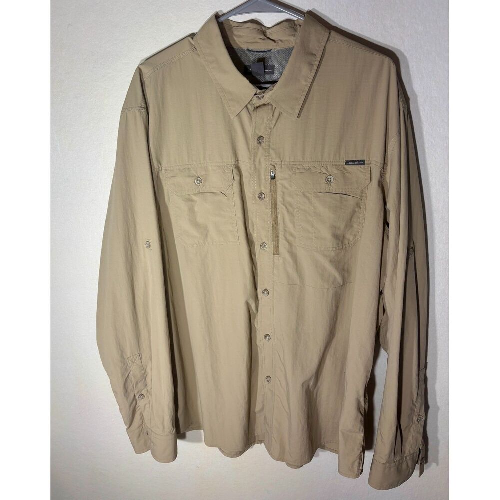 Eddie Bauer Men’s 2XL Long‑Sleeve Performance Outdoor Fishing Shirt ‑ Beige